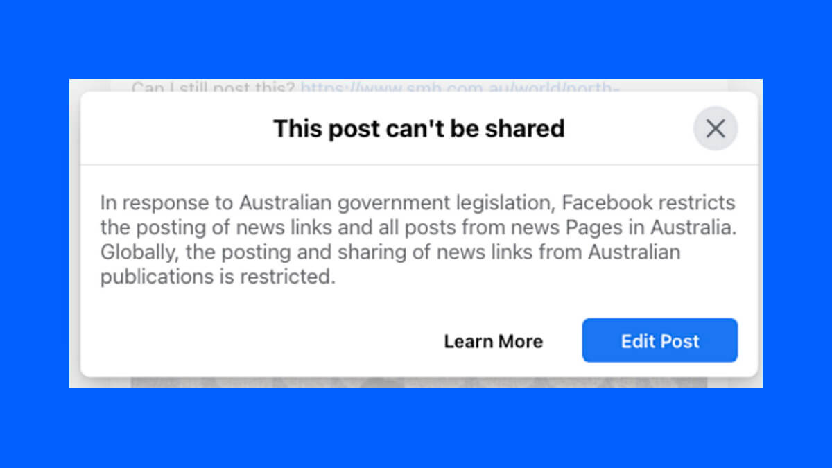 facebook australia banned post