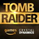 tomb raider crystal dynamics and amazon games logos
