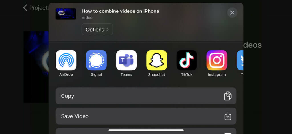 Saving and sharing videos merged on iPhone