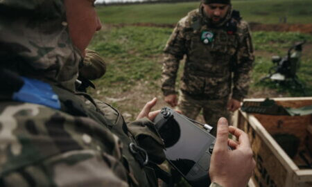 ukrainian soldiers using steam deck for machine gun turret - via TPO Media