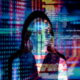 portrait of a woman with code overlaid on it