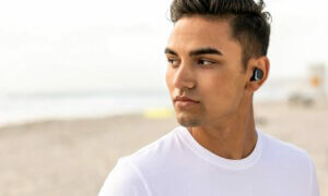 man wearing wireless earbuds