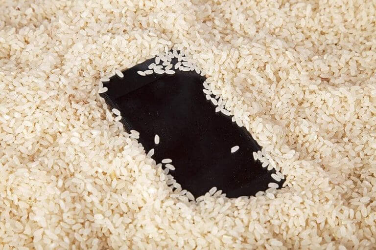 a phone in rice