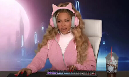 beyonce with cat ear headphones
