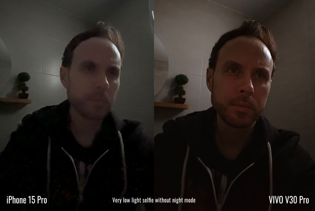 iPhone 15 Pro vs  VIVO V30 Pro - Very low light selfie with night mode