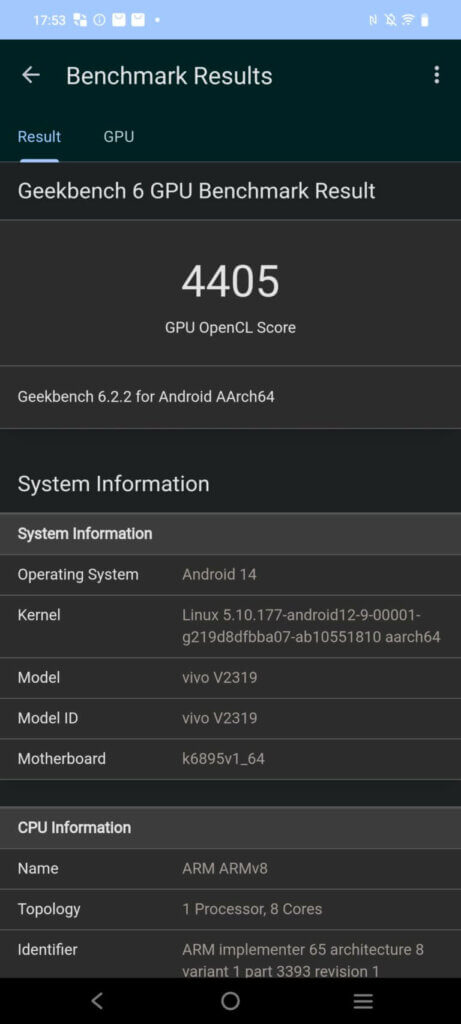 Vivo V30 Pro Geekbench 6 GPU score